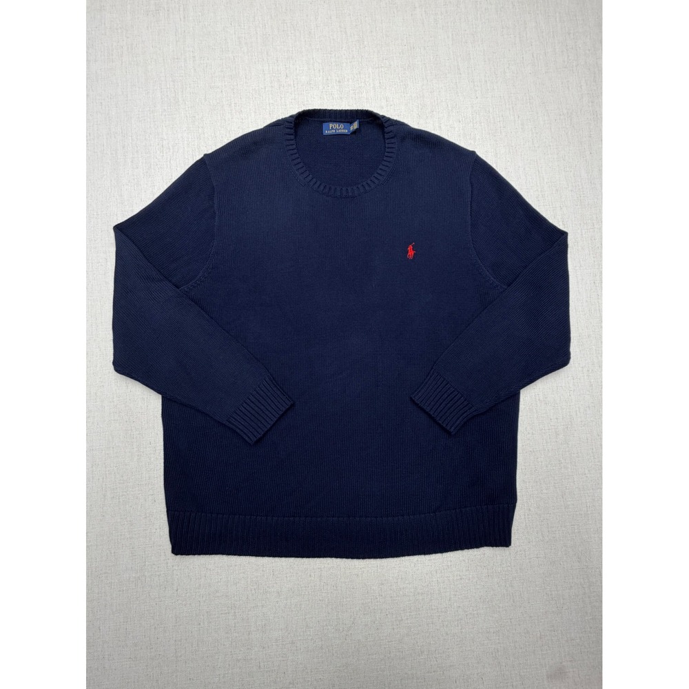 Polo Ralph Lauren Mens 3XB Sweater Navy Blue Cotton Knit Crewneck Red Pony Logo